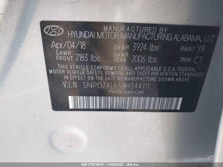 2018 HYUNDAI ELANTRA SE - 5NPD74LF5JH344111