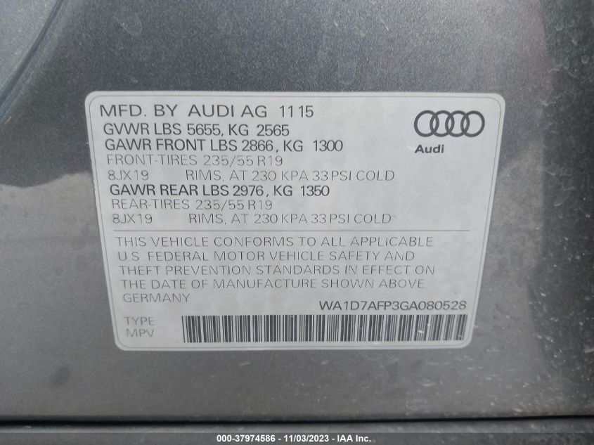 2016 AUDI Q5 3.0T PREMIUM PLUS - WA1D7AFP3GA080528