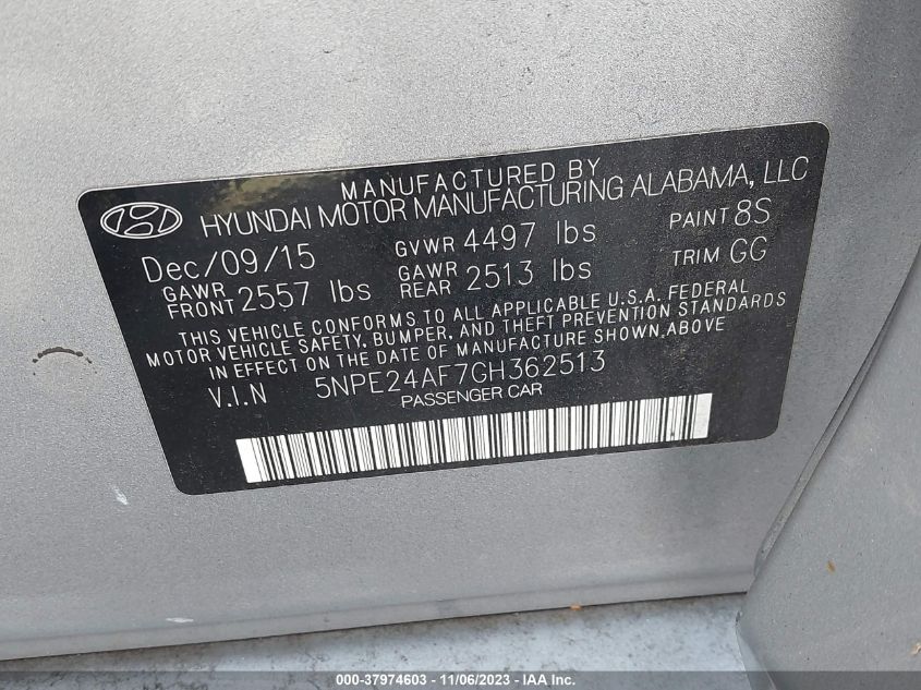 2016 HYUNDAI SONATA SE - 5NPE24AF7GH362513