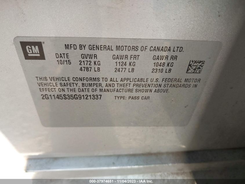 2016 CHEVROLET IMPALA 2LZ - 2G1145S35G9121337