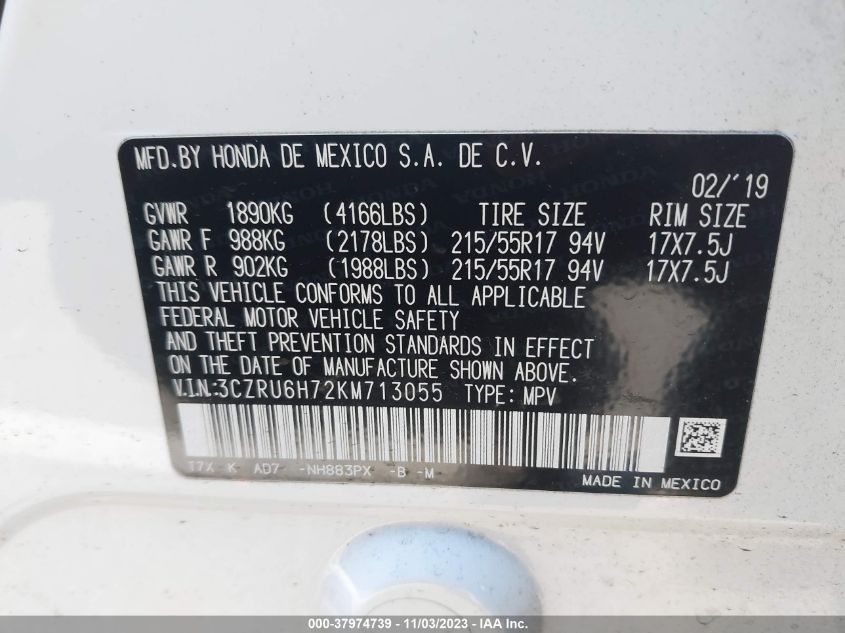 2019 HONDA HR-V EX-L - 3CZRU6H72KM713055