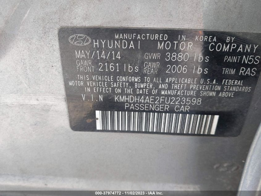 2015 HYUNDAI ELANTRA SE (ULSAN PLANT) - KMHDH4AE2FU223598