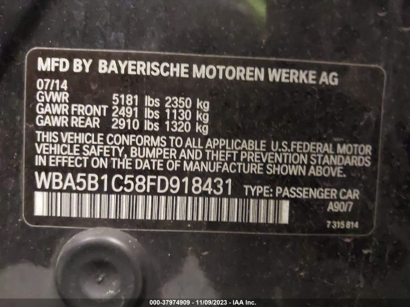 2015 BMW 535I - WBA5B1C58FD918431