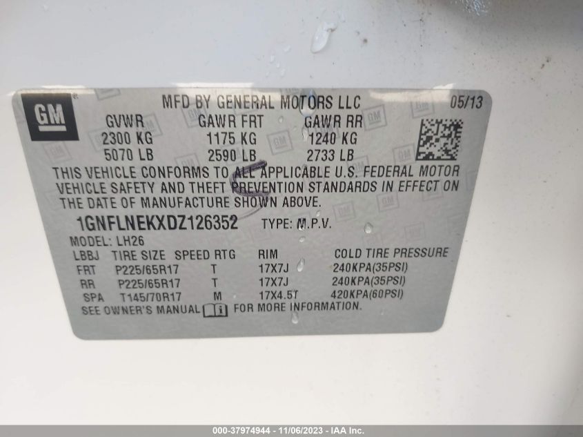 2013 CHEVROLET EQUINOX LT - 1GNFLNEKXDZ126352