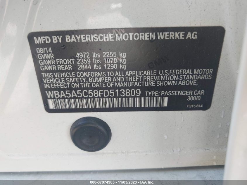 2015 BMW 528I WBA5A5C58FD513809