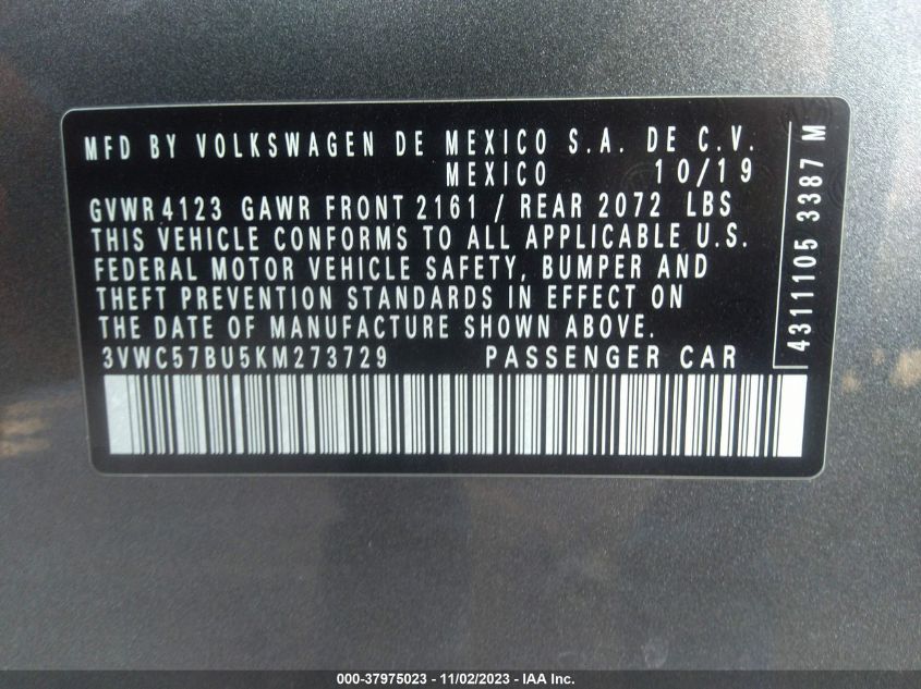 2019 VOLKSWAGEN JETTA S/SE/R-LINE - 3VWC57BU5KM273729