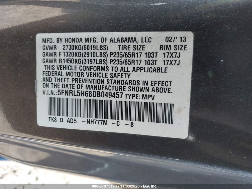 2013 HONDA ODYSSEY EX-L - 5FNRL5H68DB049457