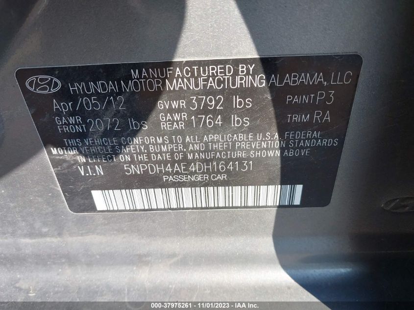 2013 HYUNDAI ELANTRA GLS - 5NPDH4AE4DH164131