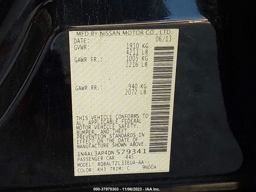 2013 NISSAN ALTIMA 2.5 SV - 1N4AL3AP4DN579341
