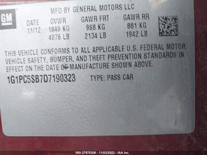 2013 CHEVROLET CRUZE LT - 1G1PC5SB7D7190323