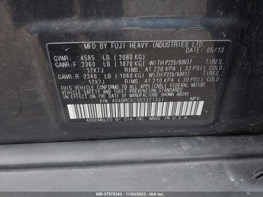 2013 SUBARU OUTBACK 2.5I LIMITED - 4S4BRCKC5D3321331