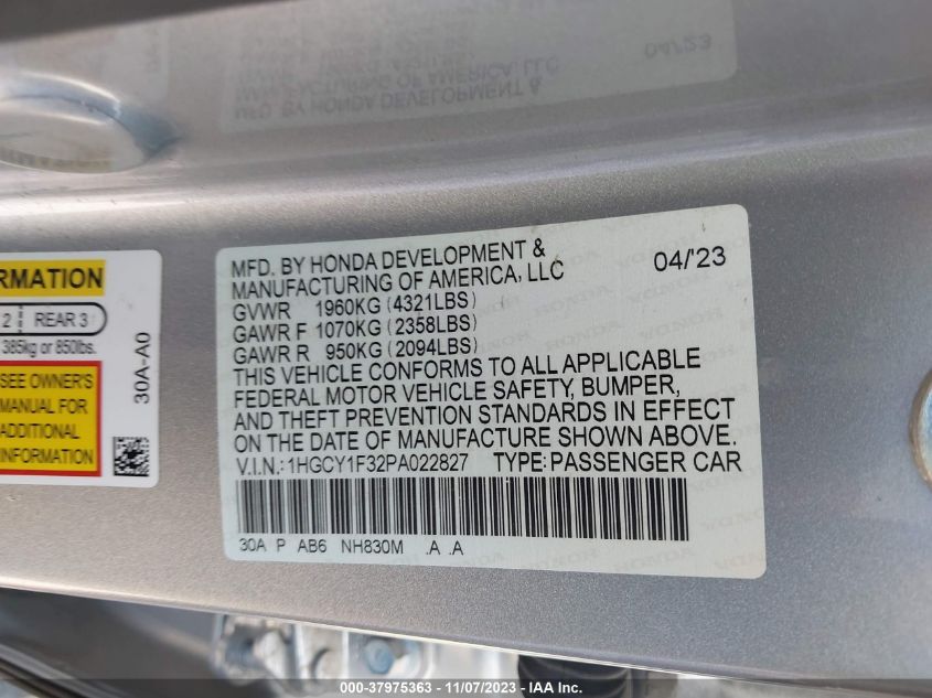 2023 HONDA ACCORD EX - 1HGCY1F32PA022827