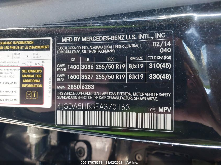 2014 MERCEDES-BENZ ML 350 4MATIC - 4JGDA5HB3EA370163