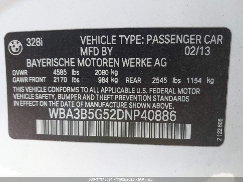 2013 BMW 328I XDRIVE - WBA3B5G52DNP40886