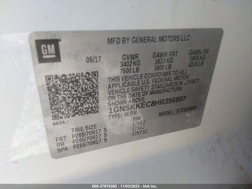 2017 CHEVROLET SUBURBAN K1500 - 1GNSKKEC8HR356907