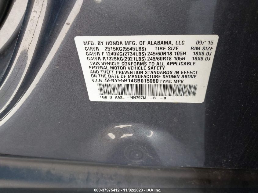 2016 HONDA PILOT LX - 5FNYF5H14GB015060