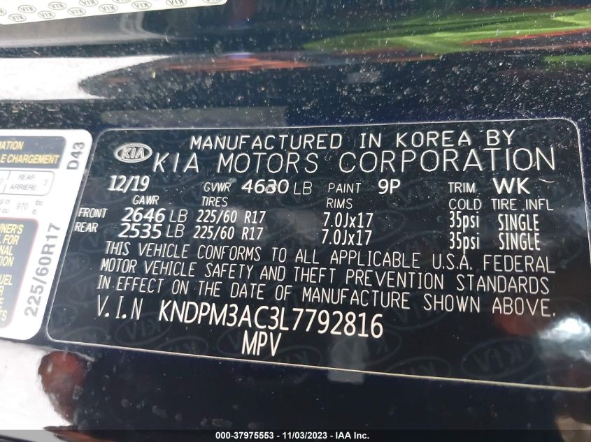 2020 KIA SPORTAGE LX - KNDPM3AC3L7792816