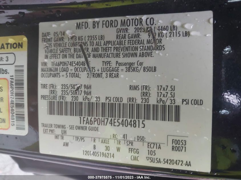 2014 FORD FUSION SE - 1FA6P0H74E5404815