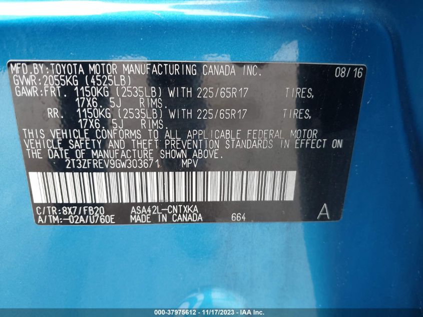 2016 TOYOTA RAV4 LE - 2T3ZFREV9GW303671