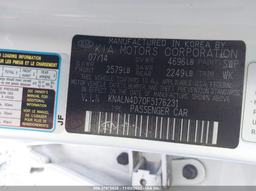 2015 KIA CADENZA PREMIUM KNALN4D70F5176231