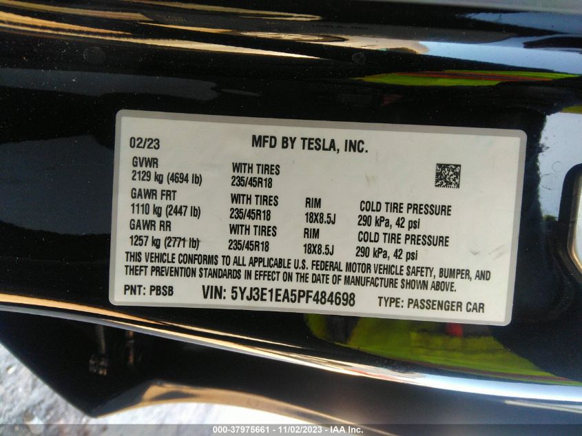 2023 TESLA MODEL 3 - 5YJ3E1EA5PF484698