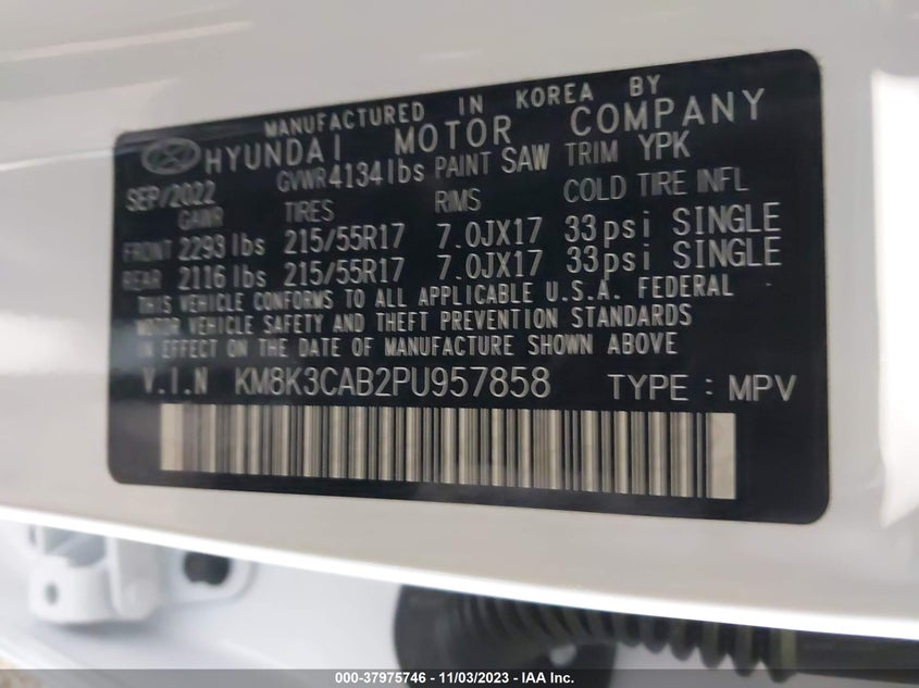 VIN KM8K3CAB2PU957858 2023 HYUNDAI KONA SEL