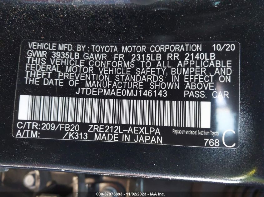 2021 TOYOTA COROLLA LE - JTDEPMAE0MJ146143