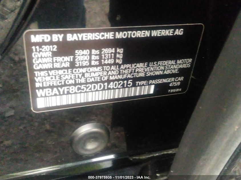 2013 BMW 750LI XDRIVE WBAYF8C52DD140215