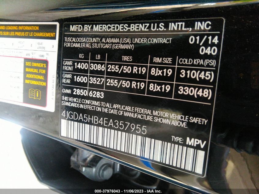 2014 MERCEDES-BENZ M-CLASS ML 350 4JGDA5HB4EA357955