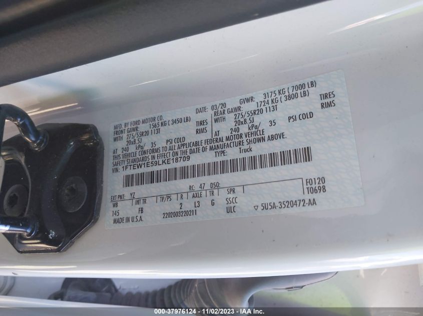 2020 FORD F-150 XLT - 1FTEW1E59LKE18709