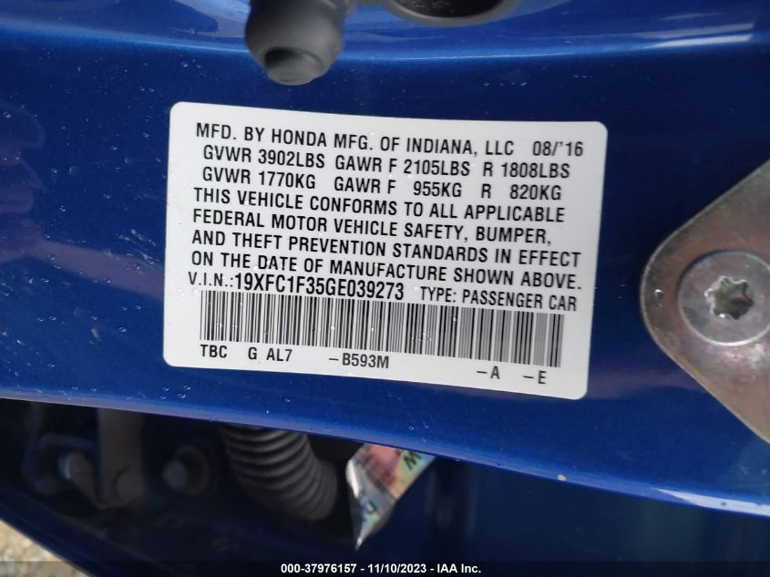 2016 HONDA CIVIC EX-T - 19XFC1F35GE039273