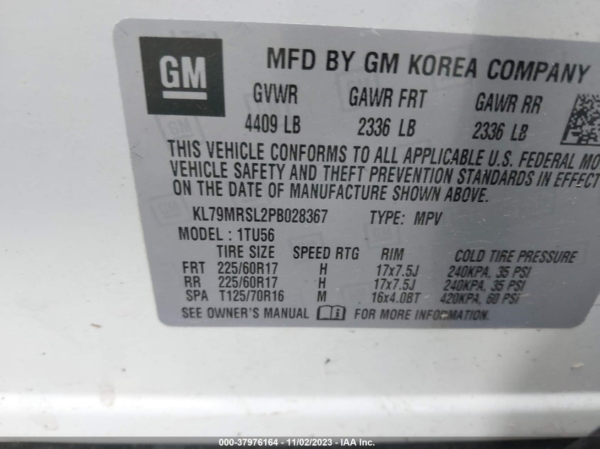 VIN KL79MRSL2PB028367 2023 CHEVROLET TRAILBLAZER LT