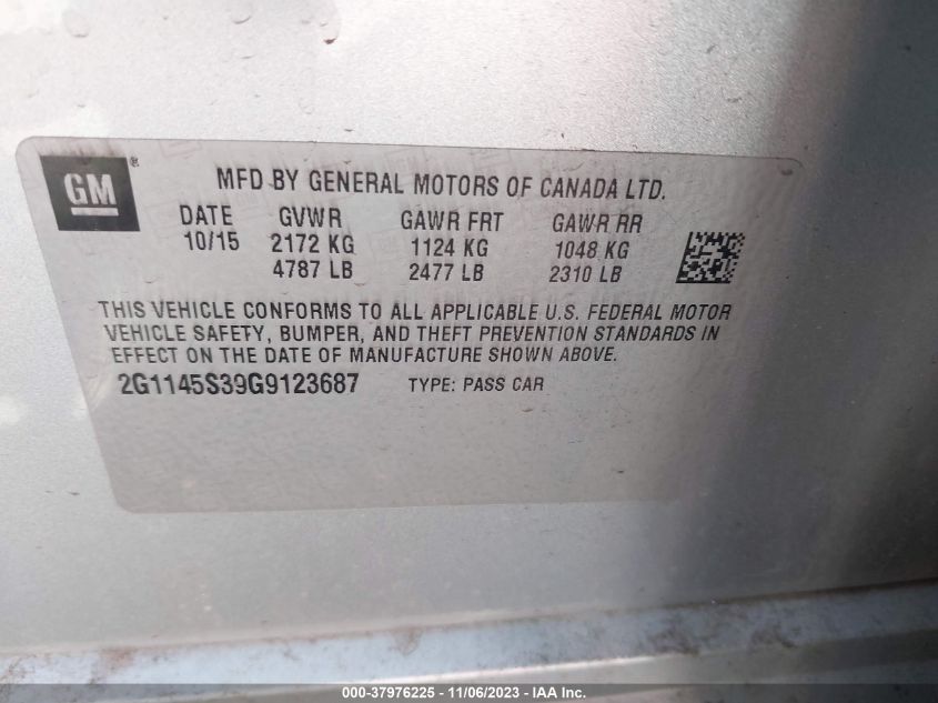 2016 CHEVROLET IMPALA LTZ - 2G1145S39G9123687