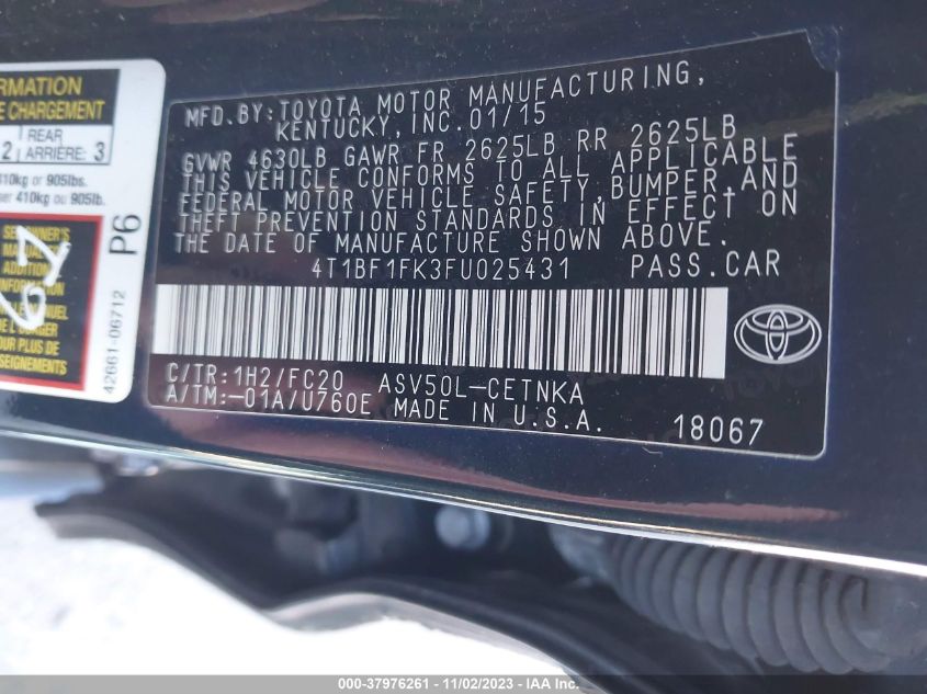 2015 TOYOTA CAMRY LE/SE/XLE/XSE - 4T1BF1FK3FG025431