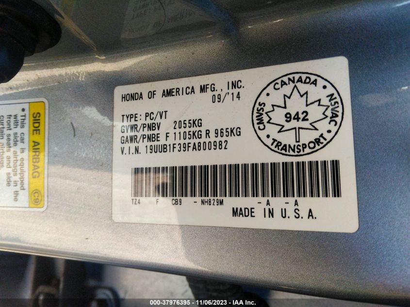 2015 ACURA TLX - 19UUB1F39FA800982