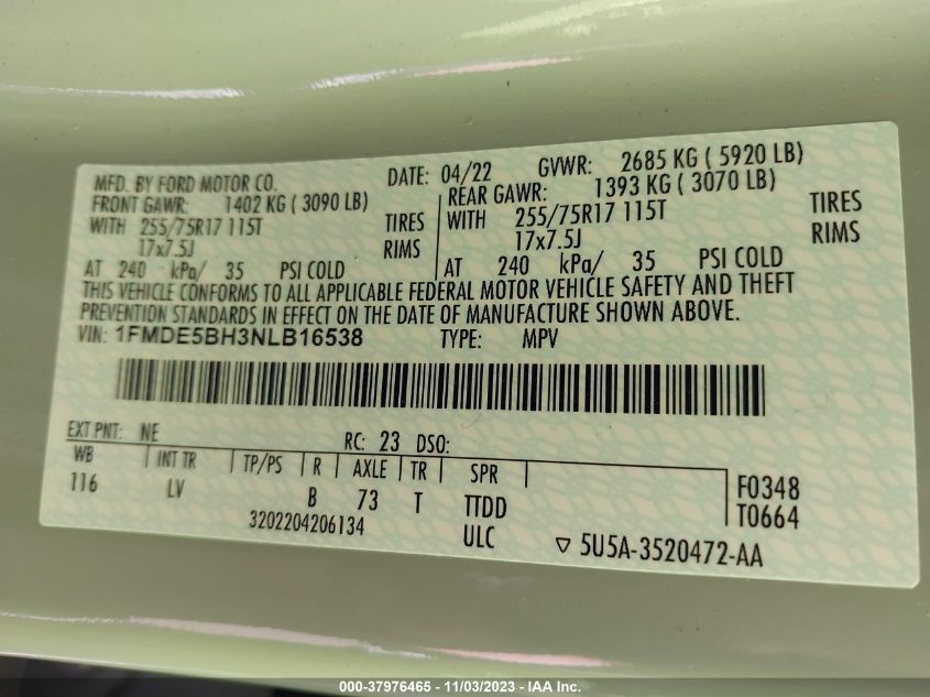 2022 FORD BRONCO BASE - 1FMDE5BH3NLB16538