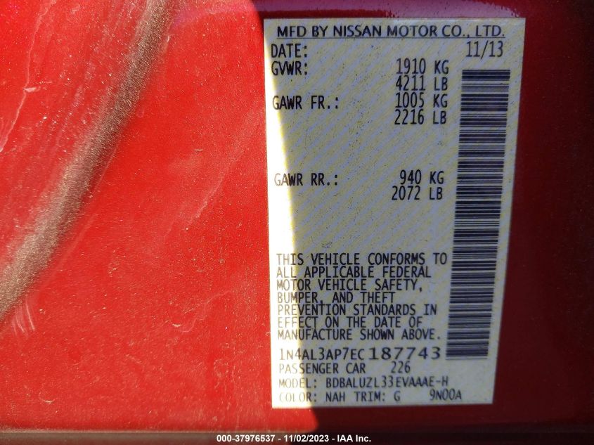 2014 NISSAN ALTIMA 2.5 SV - 1N4AL3AP7EC187743