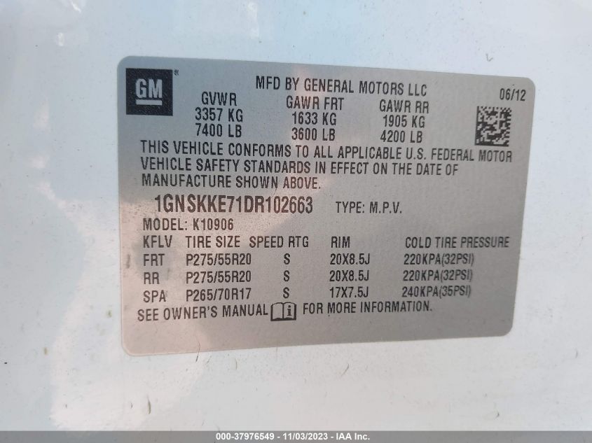 2013 CHEVROLET SUBURBAN 1500 LTZ 1GNSKKE71DR102663