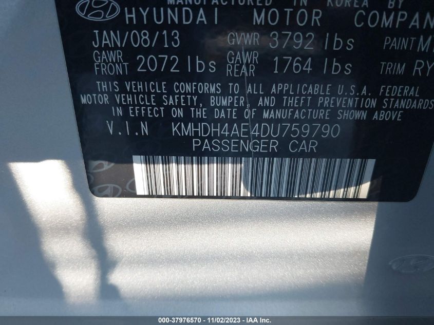 2013 HYUNDAI ELANTRA GLS/LIMITED - KMHDH4AE4DU759790