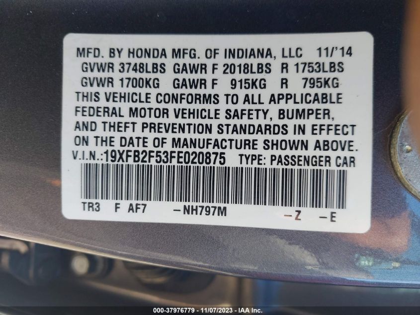 2015 HONDA CIVIC LX - 19XFB2F53FE020875