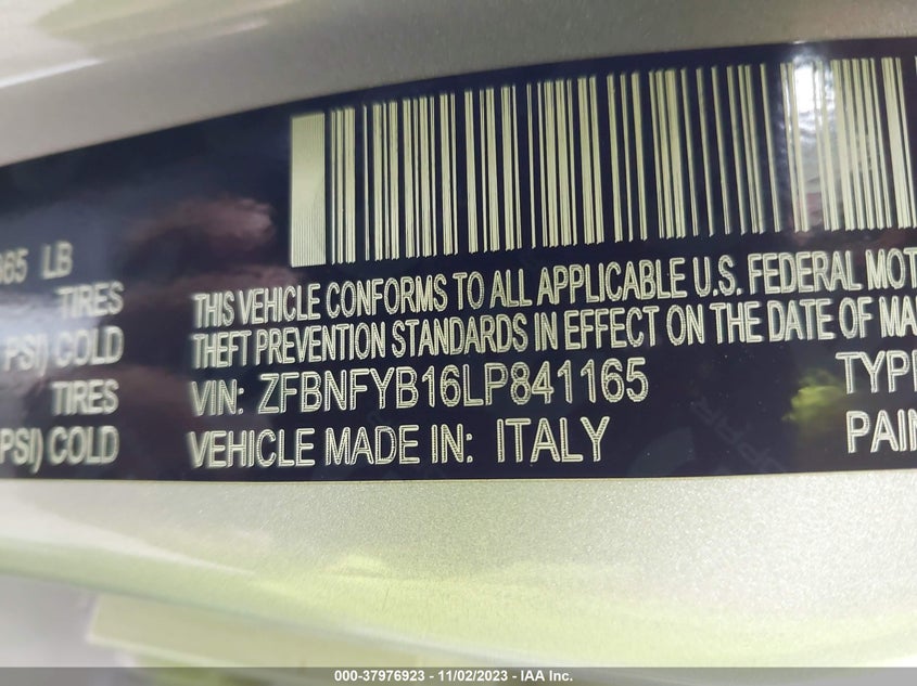 VIN ZFBNFYB16LP841165 2020 FIAT 500X TREKKING