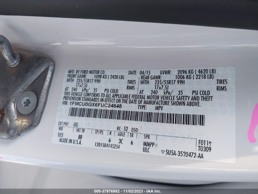 2015 FORD ESCAPE SE - 1FMCU0GX6FUC24648