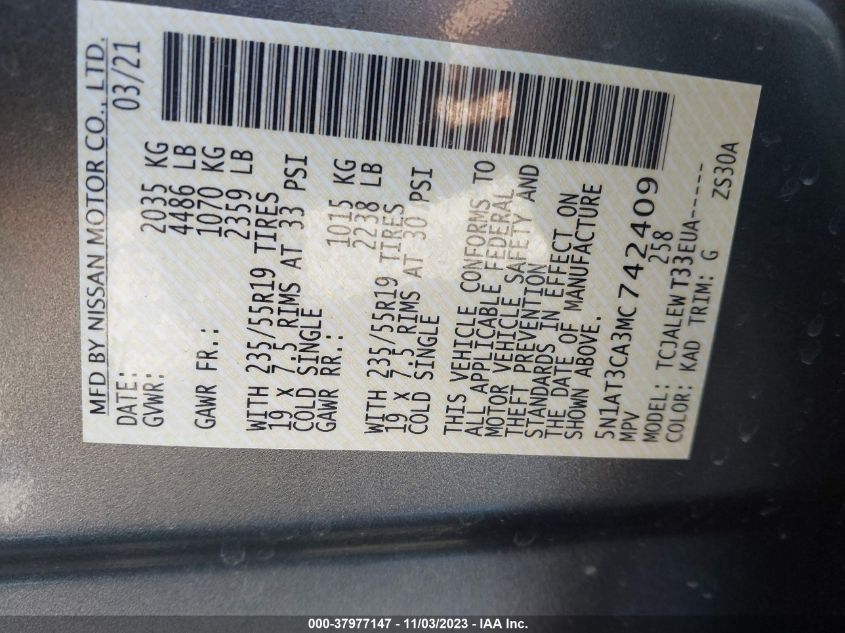 2021 NISSAN ROGUE SL - 5N1AT3CA3MC742409