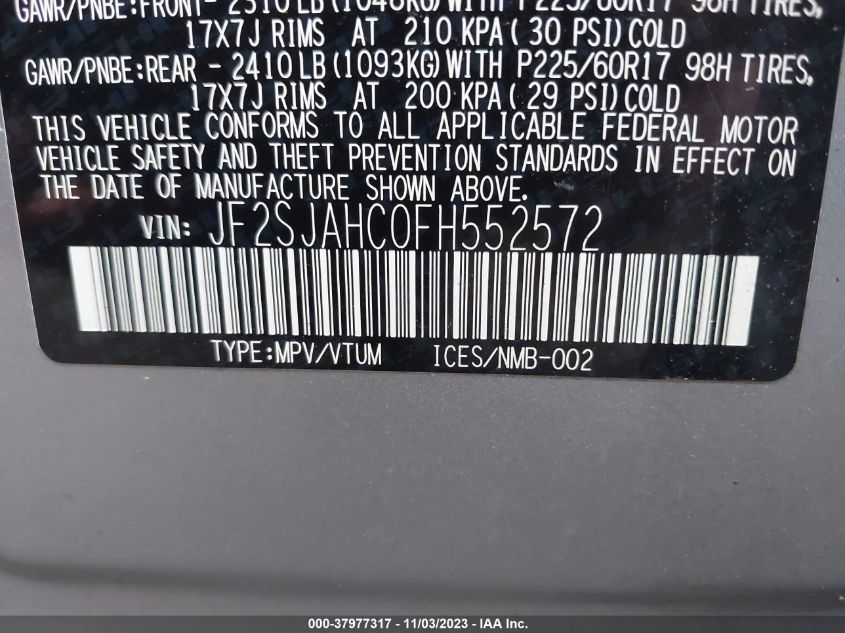 2015 SUBARU FORESTER 2.5I LIMITED - JF2SJAHC0FH552572