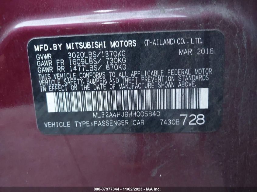 2017 MITSUBISHI MIRAGE SE - ML32A4HJ9HH005840