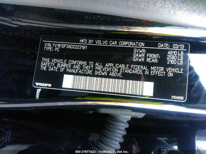 2013 VOLVO S60 T5/T5 PLATINUM - YV1612FS6D2223191