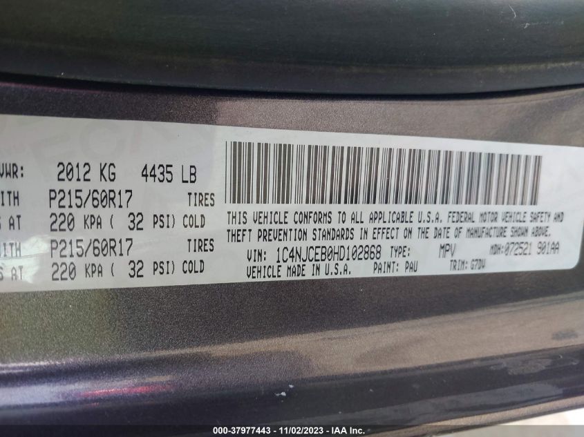 2017 JEEP COMPASS LATITUDE - 1C4NJCEB0HD102868