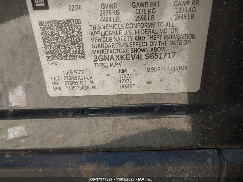 2020 CHEVROLET EQUINOX LT - 3GNAXKEV4LS651717