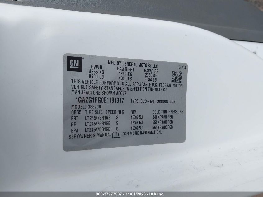 2014 CHEVROLET EXPRESS 3500 LT 1GAZG1FG0E1181317