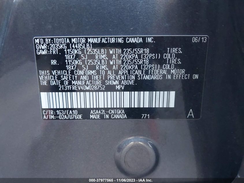 2013 TOYOTA RAV4 LIMITED - 2T3YFREV4DW028752